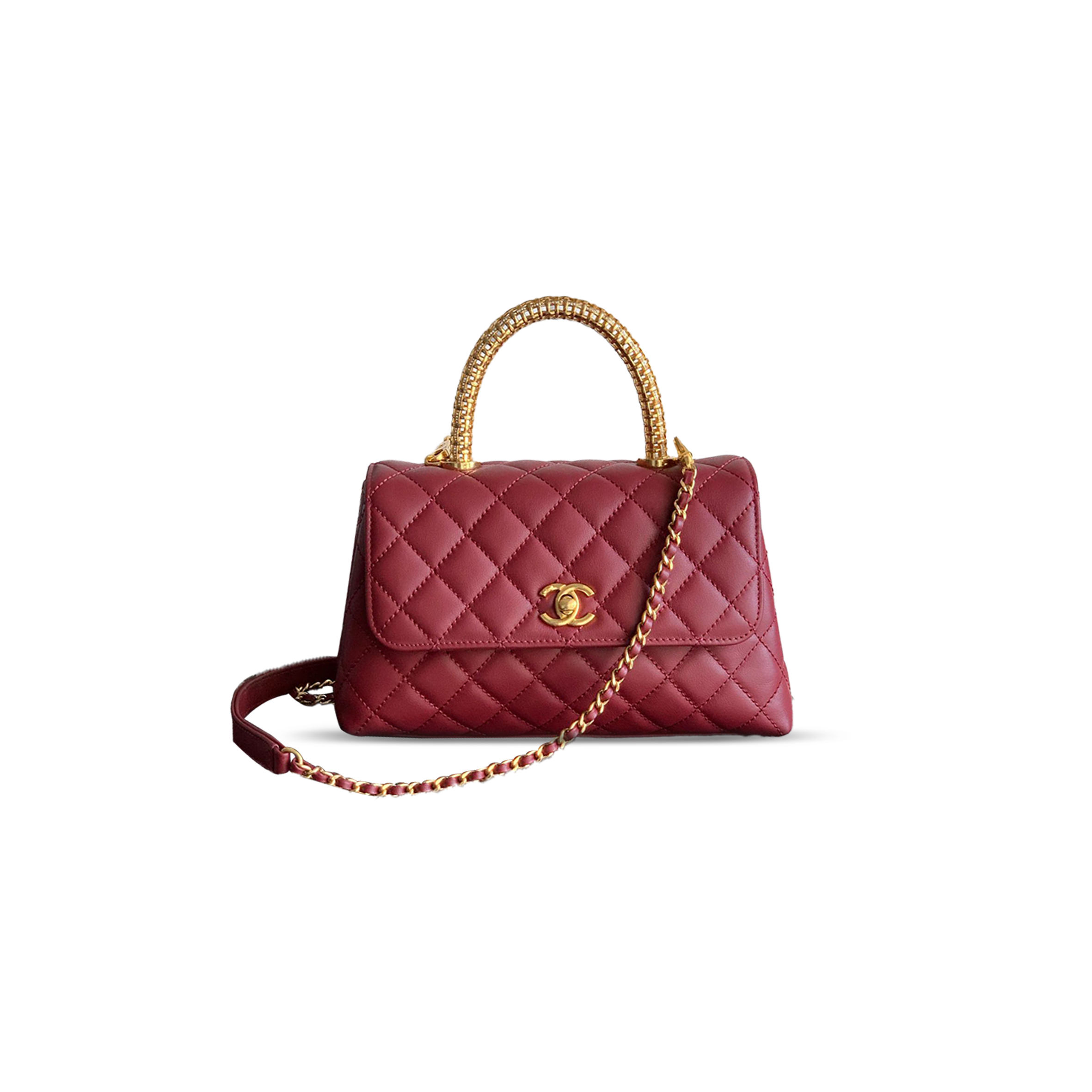 Ch*el 25a calfskin quilted top handle flap bag 382470 (23*14*8cm)